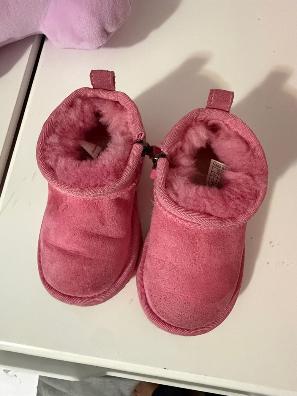 Pink Plush Baby Boots